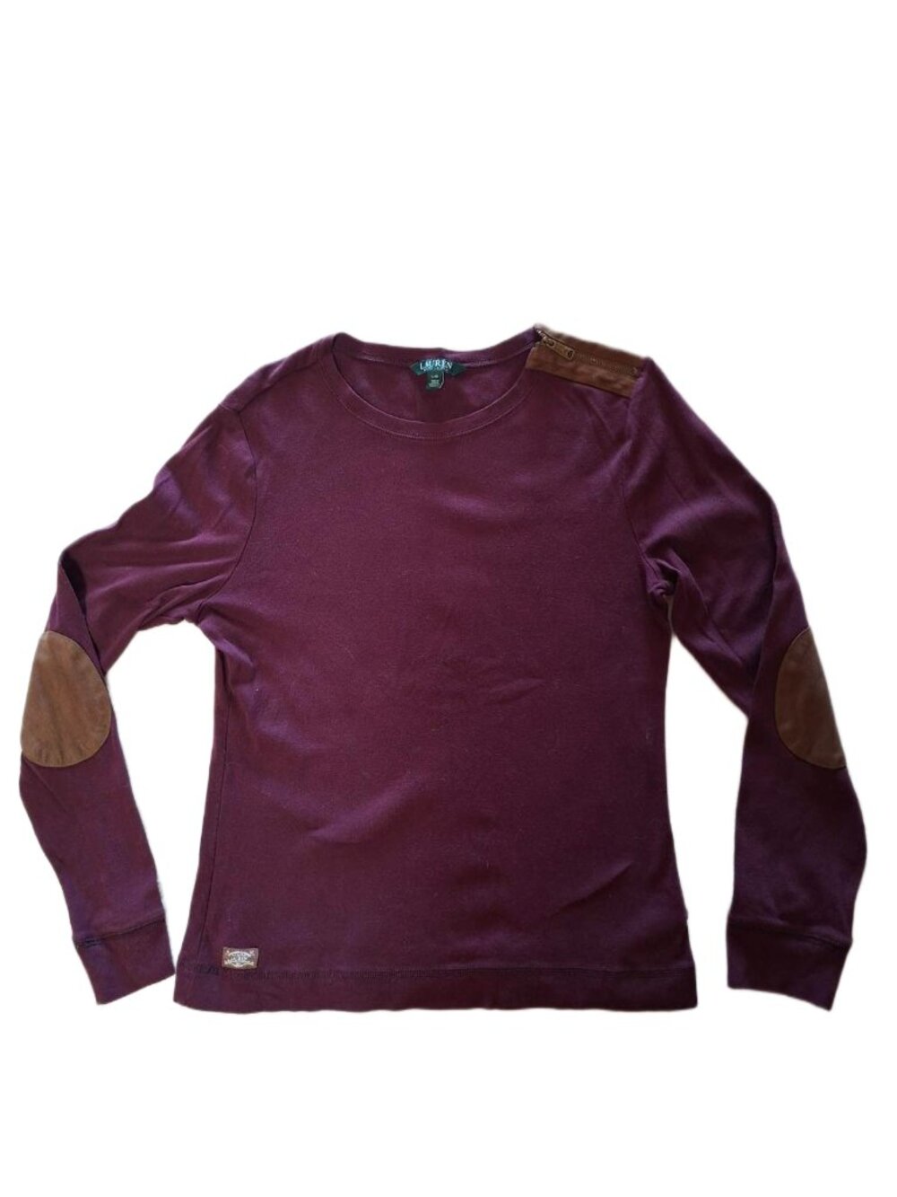 Lauren Ralph Lauren Maroon Cotton Top – Elbow Patches & Shoulder Zipper Size L